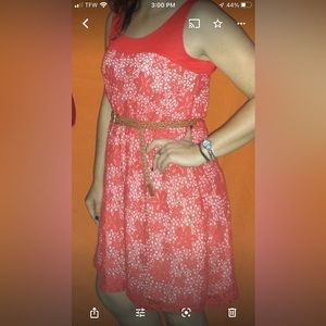 Super cute reddish-orange floral lace overlay dress